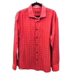 BESPOKE Red Pattern Dress Shirt‎ Long Sleeve Button Down